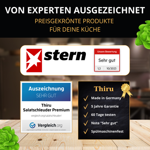 Thiru Salatschleuder 5L - BPA FREI - 2in1 Schleuder & Salatschüssel - Ausgezeichnet mit Note sehr gut