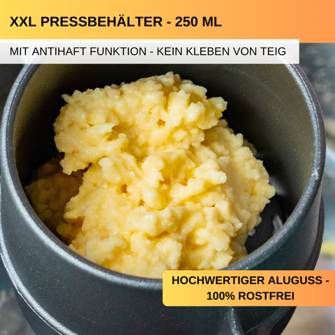 Thiru Spätzlepresse Premium inkl. GRATIS SCHAUMLÖFFEL - Ideal für Spätzle, Kartoffeln, Spagettieis, Säfte
