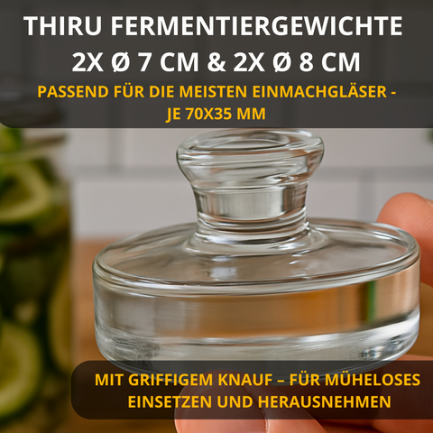 Thiru Premium Fermentiergewichte 4er-Set Ø 7–8 cm – Glasgewichte für Einmachgläser, hygienisch & geruchsneutral – ideal für Kimchi, Sauerkraut & Co.