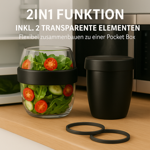 Thiru Müslibecher 2-in-1 700 ml – auslaufsicher (500 + 200 ml), mikrowellen- & tiefkühlgeeignet, BPA-frei – Midnight Edition