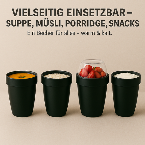 Thiru Müslibecher 2-in-1 700 ml – auslaufsicher (500 + 200 ml), mikrowellen- & tiefkühlgeeignet, BPA-frei – Midnight Edition