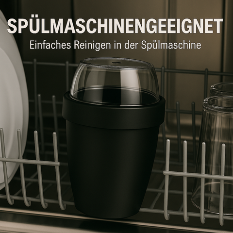 Thiru Müslibecher 2-in-1 700 ml – auslaufsicher (500 + 200 ml), mikrowellen- & tiefkühlgeeignet, BPA-frei – Midnight Edition