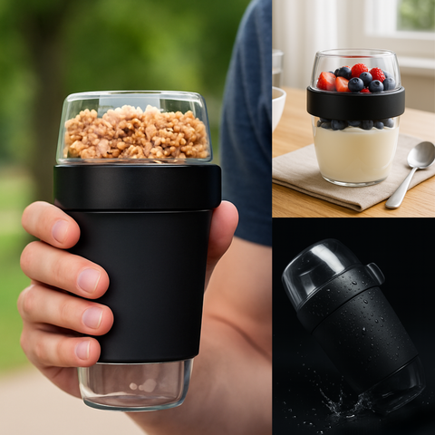 Lunchpot 1150 ml Midnight Edition – 3 auslaufsichere Fächer (200/350/600 ml) – BPA‑frei Essensbehälter to go für Meal‑Prep, Büro, Schule – Made in Germany