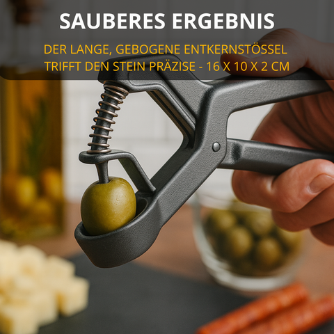 Thiru Olivenentkerner – für kleine & große Oliven, Einhand-Bedienung mit Feder, ergonomischer Griff