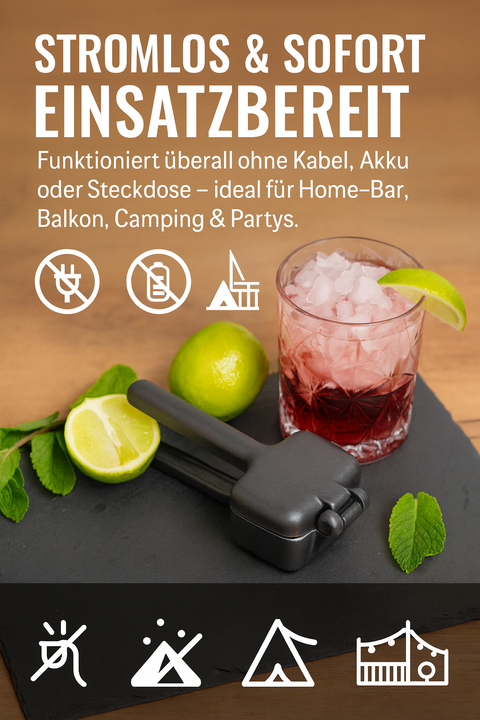 Thiru Eiszerkleinerer - Manueller Crushed Ice Maker für Eiswürfel, Slushy & Cocktails – Midnight Edition