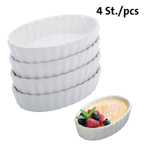 Thiru Porzellanschälchen 4-tlg. – ovale Dessertschalen aus Porzellan, ofenfest bis 250 °C, spülmaschinengeeignet