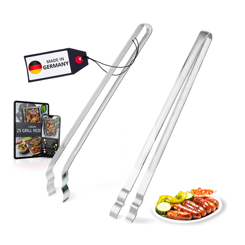 Thiru Grillzange gerade 36 cm – Edelstahl-Zange einteilig geformt mit rutschfestem Greifsystem