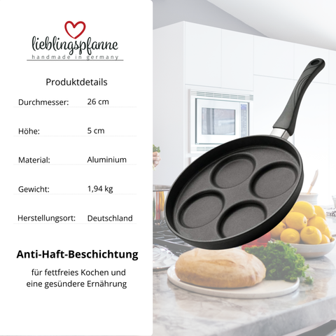 Lieblingspfanne Spiegeleipfanne - Pfannekuchen 26 cm – Liwanzenpfanne aus Aluminium-Guss, Antihaft-Beschichtung, Thermoboden 8–9 mm, wackelfreier Griff – für Induktion, Gas, Elektro & Glaskeramik – handgegossen