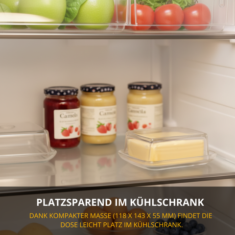 Thiru Butterdose Glas – platzsparend, mit Relief-Deckel für sicheres Greifen