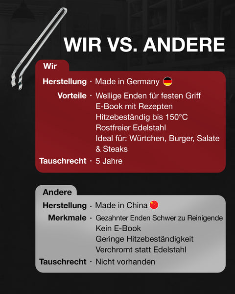 Thiru Grillzange gebogen 34 cm – Edelstahl Einstück-Zange mit gewelltem Greifende & Profi-Qualität