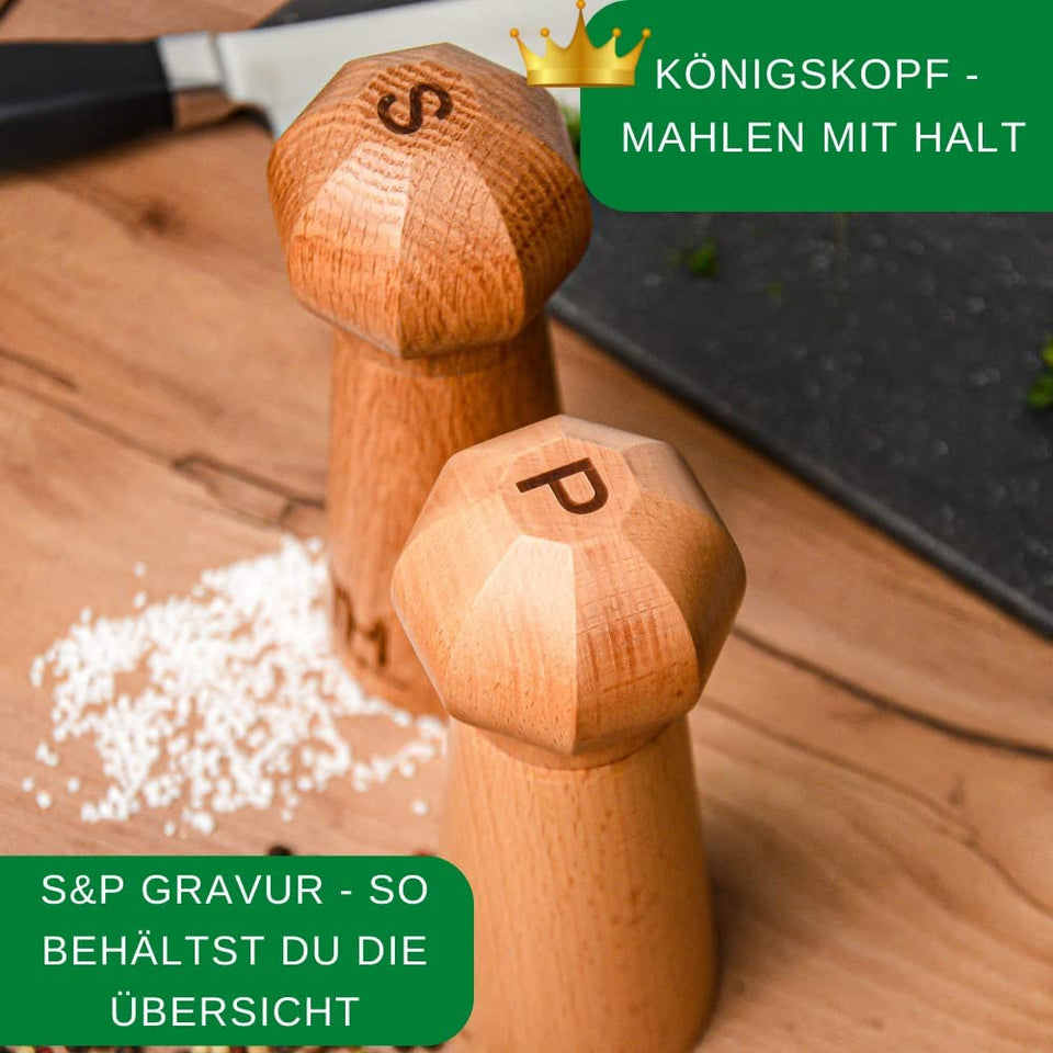 Thiru Profi Salz und Pfeffermühle Set - patentiertes Keramikmahlwerk - inkl. Untersetzer & Reinigungspinsel